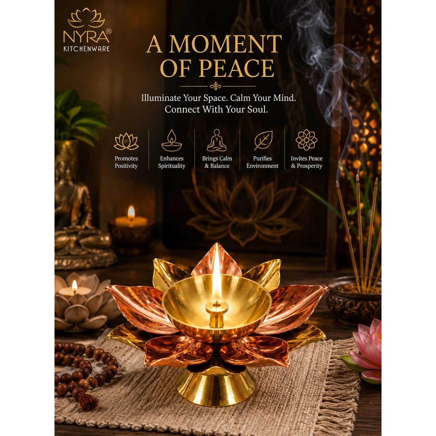 Beautiful Brass Diya with Dual Tone Petals - 2 Sizes