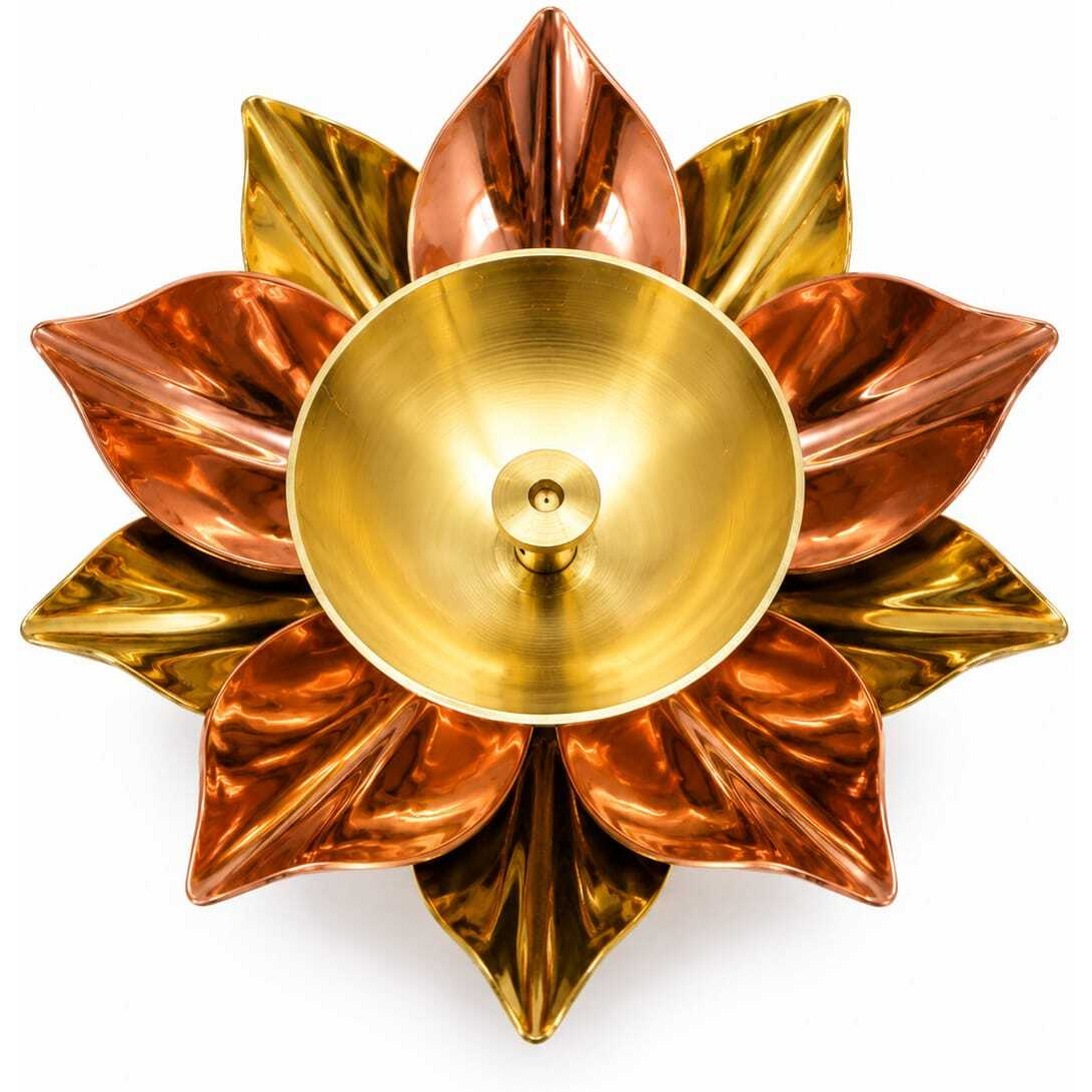 Beautiful Brass Diya with Dual Tone Petals - 2 Sizes