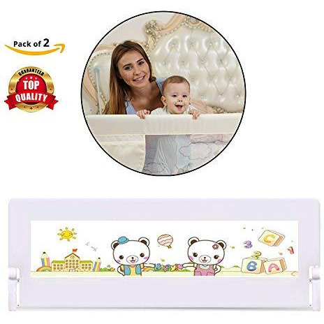 Safe-O-Kid- Safest Bed Rails Extra Large (6x2.5 ft/ 183x78 CM) - Pack of 2 (Beige) with 30 Days Mosquito Safety Pack (SEASONAL OFFER)- Extra Thick, ABS (Best Material), 8 Adjustable Points, One Hand Operated, Washable, Easy to Install