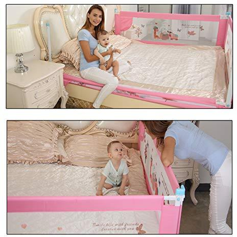 Safe-O-Kid- (Pack of 2) Safest Bed Rails Extra Large (6x2.5 ft/183x78 CM)- Dark Pink With FREE 30 Days Mosquito Safety Pack (SEASONAL OFFER)-Extra Thick, ABS (Best Material), 8 Adjustable Points,One Hand Operated, Washable, Easy to Install (Size Pack of 2)