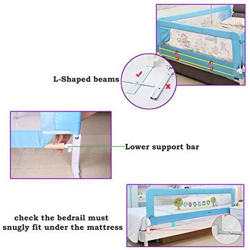 Safe-O-Kid- Pack of 3 - Safest Bed Rails Extra Large (6x2.5 ft/ 183x78 CM) with 30 Days Mosquito Safety Pack (SEASONAL OFFER)- Extra Thick, ABS (Best Material ) One Hand Operated, Washable, 8 Adjustable Points Foldable, Adjustable Height, Easy to Install (Size Pack of 3)