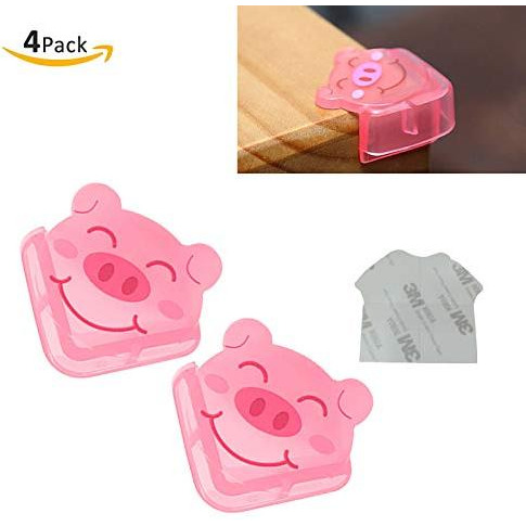 Safe-O-Kid- Pack of 4-High Quality, Piggy Shaped, Compact Corner Safety for Sharp Corners- Pink (Size Pack of 4)