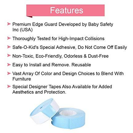 Safe-O-Kid - Pack of 4 - Unique Easy to Use 2 mtr Long Patterned Edge Guard Rolls - Blue (Size Pack of 4)
