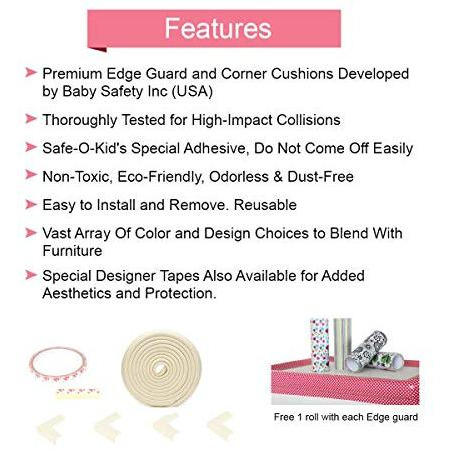 Safe-O-Kid- Pack of 4 - High Quality- High Density Edge Guards - 5 MTR (White) (Size Pack of 4)