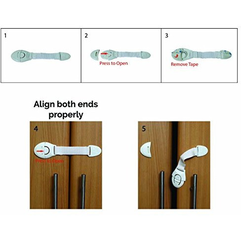 Safe-O-Kid - (Pack of 16) -Extra Flexible Fabric, One Side Open Long Multi-Purpose Child Safety Lock (Size Pack of 16)