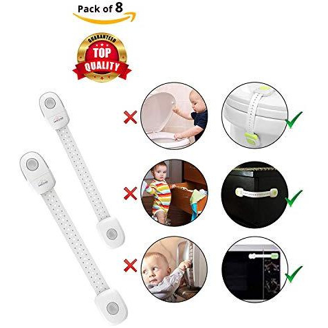 Safe-O-Kid- Pack of 8- High Quality Strong Multipurpose Lock, Dual Color Cabinet/Drawer Lock- Grey (Size Pack of 8)