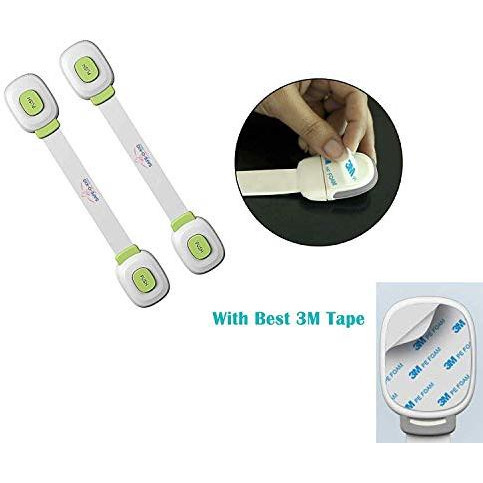 Safe-O-Kid Multipurpose Push-Key Easily Adjustable Child Safety Lock Straps/Latches for Baby Proofing (Green) - Pack of 2 (Size Pack of 2)
