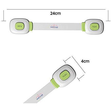 Safe-O-Kid 4 Child Safety Lock Straps/Latches for Baby Proofing - Push Key Multipurpose Easily Adjustable & High Quality Green Pack of 4 (Size Pack of 4)