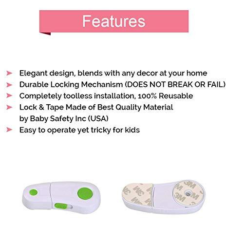 Safe-O-Kid Pack of 2 - Finger Injury Safety-Durable Elegant Child Safety Cabinet Lock -Green (Size Pack of 2)