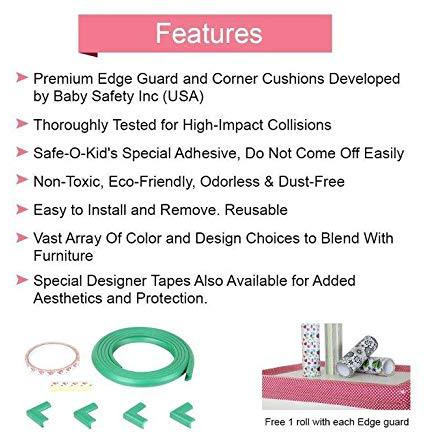 Safe-O-Kid - Pack of 4-Unique High Density L-Shaped 2 mtr Long Mini Edge Guard with 16 Corner Cushions - Green (Size Pack of 4)