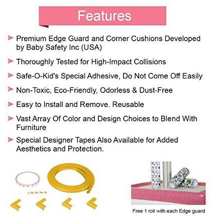 Safe-O-Kid - Unique High Density L-Shaped 2 mtr Long Mini 1 Edge Guard with 4 Corner Cushions - Yellow (Size Pack of 1)