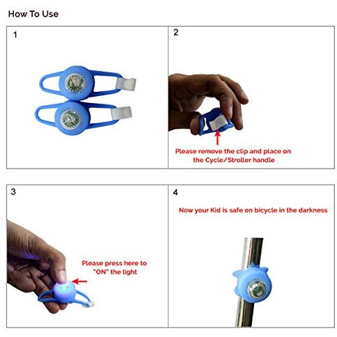 Safe-O-Kid- Pack of 2-Bicycle/Baby Stroller LED Light with SOS Signal Light Complete Front & Rear Road Safety - Blue