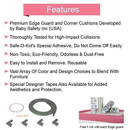 Safe-O-Kid - Unique High Density L-Shaped 2 mtr Long Mini 2 Edge Guard with 8 Corner Cushions - Grey (Size Pack of 2)