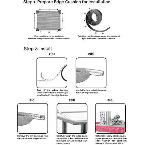 Safe-O-Kid - Unique High Density L-Shaped 2 mtr Long Mini 4 Edge Guard with 16 Corner Cushions - Grey (Size Pack of 4)