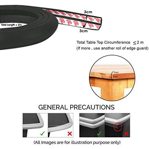 Safe-O-Kid - Unique High Density L-Shaped 2 mtr Long Large 1 Edge Guard Strips - Black (Size Pack of 1)