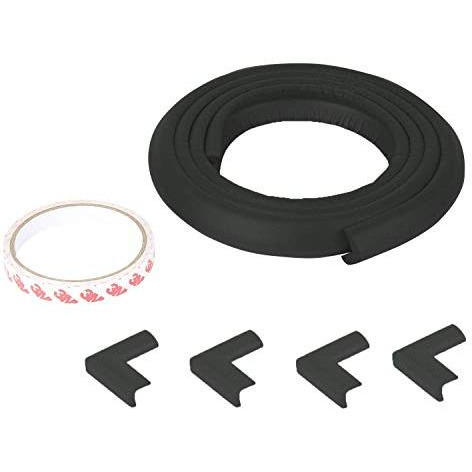 Safe-O-Kid - Unique High Density L-Shaped 2 mtr Long 4 Large Edge Guard with 16 Corner Cushions - Black (Size Pack of 4)