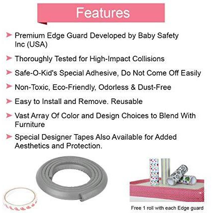 Safe-O-Kid - Unique High Density L-Shaped 2 mtr Long Large 1 Edge Guard Strips - Grey (Size Pack of 1)