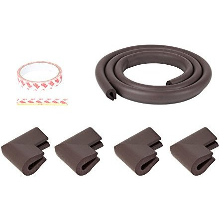 Safe-O-Kid - Unique High Density 2 mtr Long U - Shaped 2 Edge Guards with 8 Corner Cushions - D.Brown