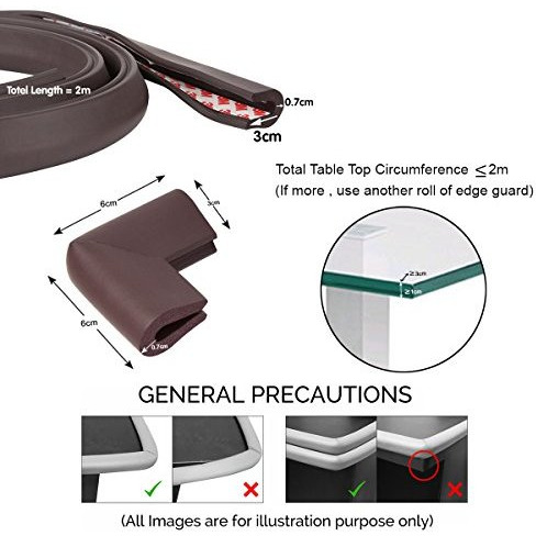 Safe-O-Kid - Unique High Density 2 mtr Long U - Shaped 2 Edge Guards with 8 Corner Cushions - D.Brown