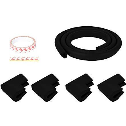 Safe-O-Kid - (Pack of 2)- Unique High Density 2 mtr Long U Shaped Edge Guards with 8 Corner Cushions, Black (Size Pack of 2)