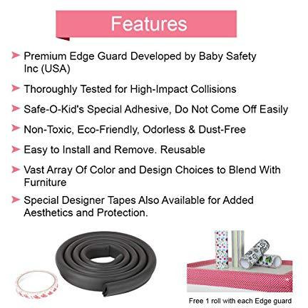 Safe-O-Kid - (Pack of 2)- Unique High Density 2 mtr Long U Shaped Edge Guards with 8 Corner Cushions, Black (Size Pack of 2)
