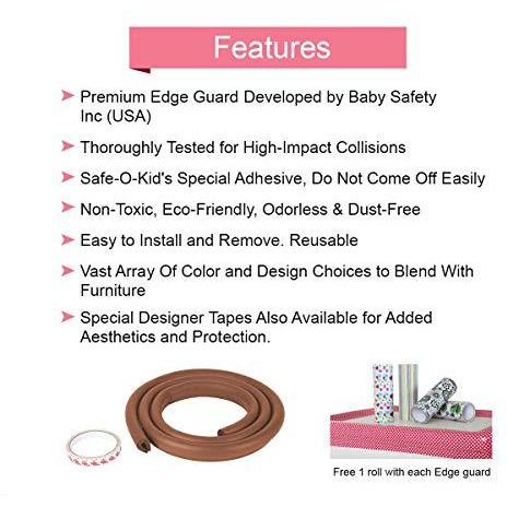Safe-O-Kid - Unique High Density 2 mtr Long U - Shaped 4 Edge Guard Strips - Brown (Size Pack of 4)