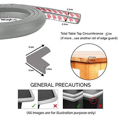 Safe-O-Kid- Unique High Density L-Shaped 5 mtr Long 4 Edge Guard Strip with 16 Corners- Grey (Size Pack of 16)
