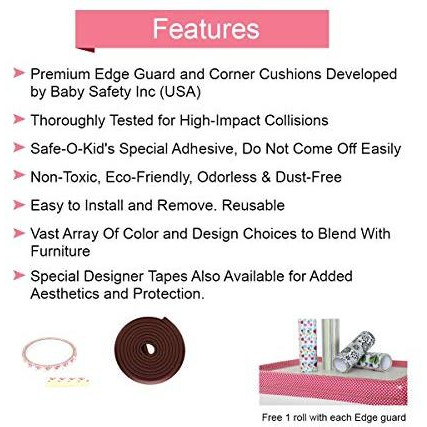 Safe-O-Kid- Pack of 2 - High Quality- High Density Edge Guards - 5 MTR (Brown) (Size Pack of 2)