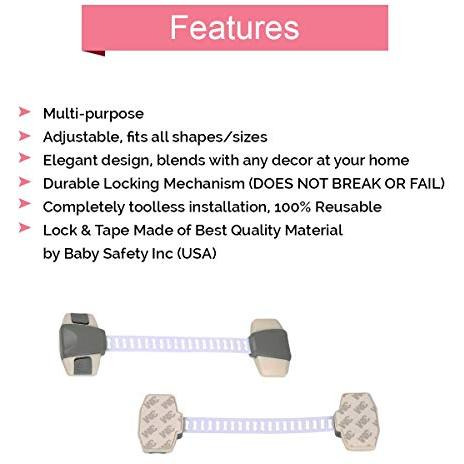 Safe-O-Kid - Pack of 2 - High Quality, Adjustable Large Multi-Purpose Child Safety Lock - Grey (Size Pack of 2)