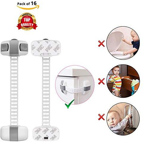Safe-O-Kid - (Pack of 16) - High Quality, Adjustable Medium Multi-Purpose Child Safety Lock