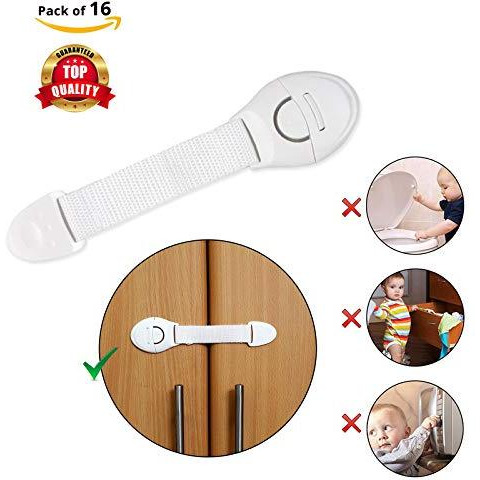 Safe-O-Kid - Pack of 16 - Extra Flexible Fabric, One Side Open Long Multi-Purpose Child Safety Lock - White