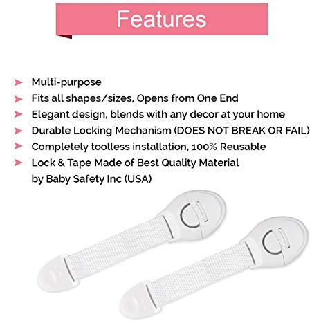 Safe-O-Kid - Pack of 16 - Extra Flexible Fabric, One Side Open Long Multi-Purpose Child Safety Lock - White