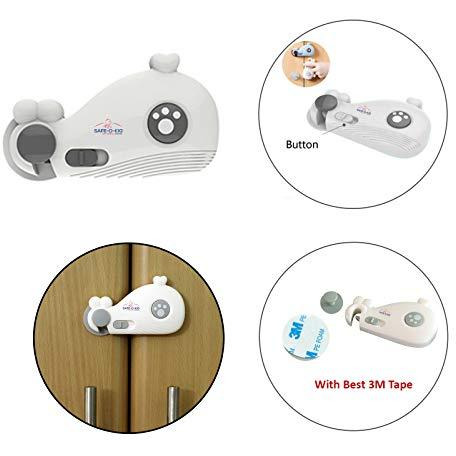 Safe-O-Kid Whale Shaped Baby Safety Lock, Multi-Purpose, Dual Color Cabinet/Drawer Lock (White) (Size Pack of 1)