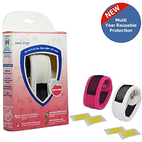 Safe-O-Kid Pack of 2White & Pink Colour Mosquito Repellent Band with 4 Refills and 6 Anti Mosquito Patches (Size Pack of 2)