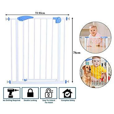 Safe-O-Kid- Pure Metal, 75-85 cm Adjustable Child Safety Stair Barrier/Railing, Two Way Auto-Close Safety Gates- Blue & White