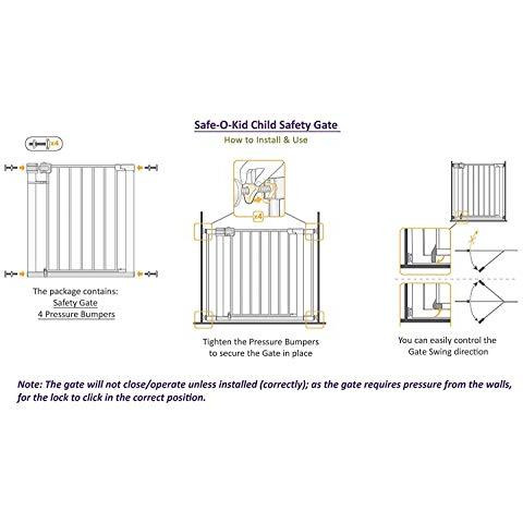 Safe-O-Kid- Pure Metal, 75-85 cm Adjustable Child Safety Stair Barrier/Railing, Two Way Auto-Close Safety Gates- Blue & White