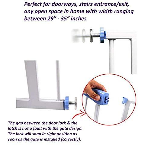 Safe-O-Kid- Pure Metal, 75-85 cm Adjustable Child Safety Stair Barrier/Railing, Two Way Auto-Close Safety Gates- Blue & White