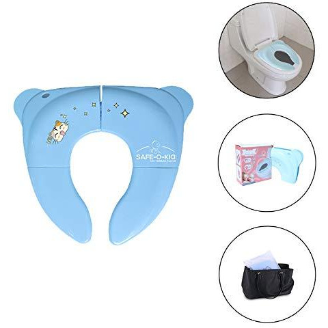 Safe-O-Kid- Pack of 1- Portable Foldable Reusable Hygienic Anti-Slip Travel and Home Toilet Potty Training Seat with Carry Bag for Babies, Toddlers/Kids- Blue (Size Pack of 1)