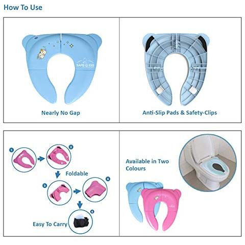 Safe-O-Kid- Pack of 1- Portable Foldable Reusable Hygienic Anti-Slip Travel and Home Toilet Potty Training Seat with Carry Bag for Babies, Toddlers/Kids- Blue (Size Pack of 1)