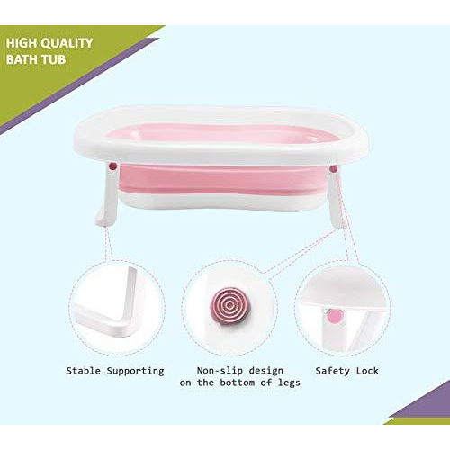 Safe-O-Kid Premium Quality, Anti-Slip Foldable Infant Bathtub, Portable Travel Friendly, Foldable Shower Pool for Kids- (0-3 Years), Blue (Size Pack of 1)