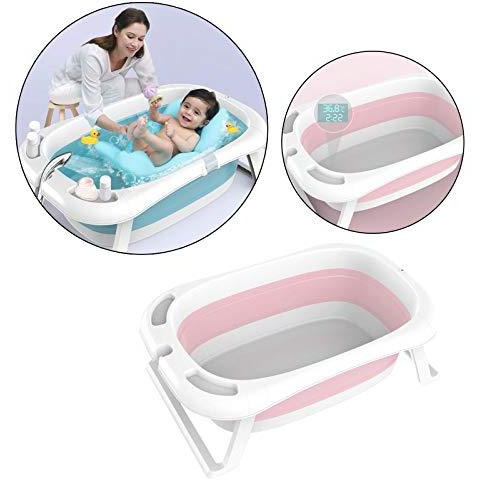 Safe-O-Kid Premium Quality, Digital (Temperature Sensor Time Reading) Bath tub, Portable Travel Friendly Bath tub, Foldable Shower Pool for Kids- (0-3 Years), Pink (Size Pack of 1)