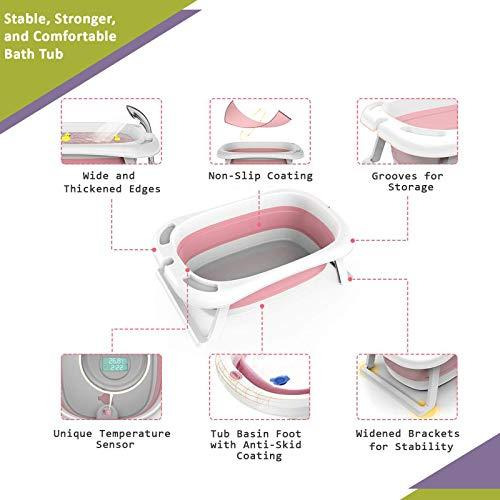 Safe-O-Kid Premium Quality, Digital (Temperature Sensor Time Reading) Bath tub, Portable Travel Friendly Bath tub, Foldable Shower Pool for Kids- (0-3 Years), Pink (Size Pack of 1)