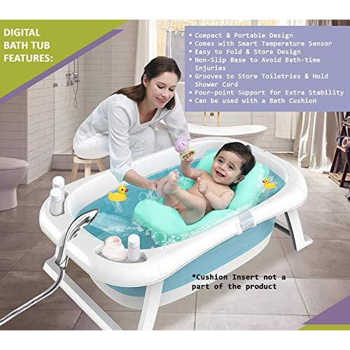 Safe-O-Kid Premium Quality, Digital (Temperature Sensor Time Reading) Bath tub, Portable/Foldable Travel Friendly Bath tub, Shower Pool for Kids- (0-3 Years), Blue (Size Pack of 1)