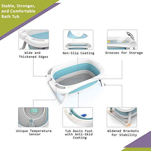 Safe-O-Kid Premium Quality, Digital (Temperature Sensor Time Reading) Bath tub, Portable/Foldable Travel Friendly Bath tub, Shower Pool for Kids- (0-3 Years), Blue (Size Pack of 1)