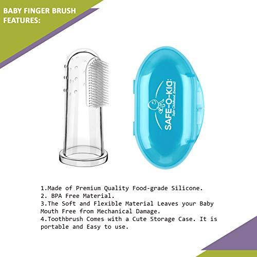 Safe-O-Kid- Extra Safe, Oral Hygiene, Transparent Silicone Finger Brush Tongue Cleaner for Baby Teething/Gums with Attractive Case- Blue (Size Pack of 1)