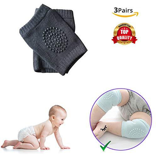 Safe-O-Kid- Pack of 3- Crawling Baby, Toddler, Infant Anti-Slip Elbow and Knee Pads/Guards-Dark Grey (Size Pack of 3)