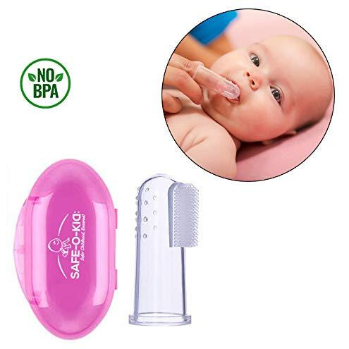 Safe-O-Kid Silicone Baby Finger/Mouth Toothbrush with Case Set, Infant Training Soft Teeth Brush, Oral Cleaning Massager for Babies- Pink (Size Pack of 1)