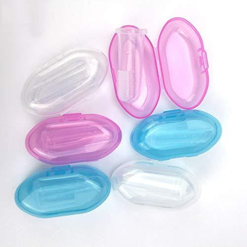 Safe-O-Kid- Pack of 3 (Combo), Silicone Baby Finger/Mouth Toothbrush with Case Set, Infant Training Soft Teeth Brush, Oral Cleaning Massager for Babies- 1 Blue, 1 Pink & 1 Transparent (Size Pack of 3)