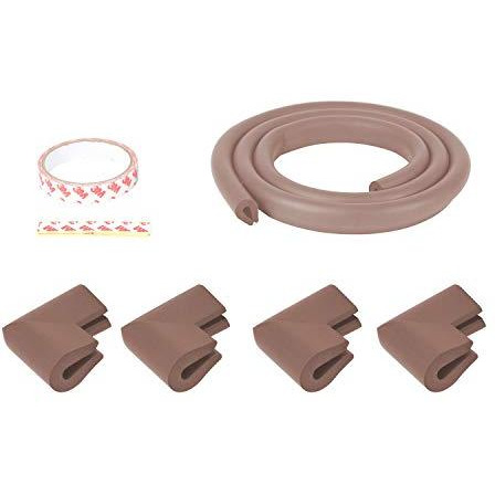 Safe-O-Kid - Unique High Density 2 mtr Long U - Shaped 2 Edge Guards with 8 Corner Cushions - Brown (Size Pack of 2)