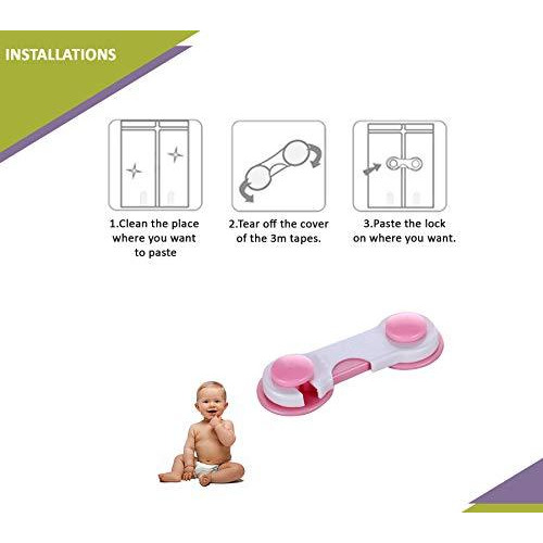 Safe-O-Kid - (Pack of 4) - Easy to Use, Durable, Colorful Child Proof Cabinet Lock